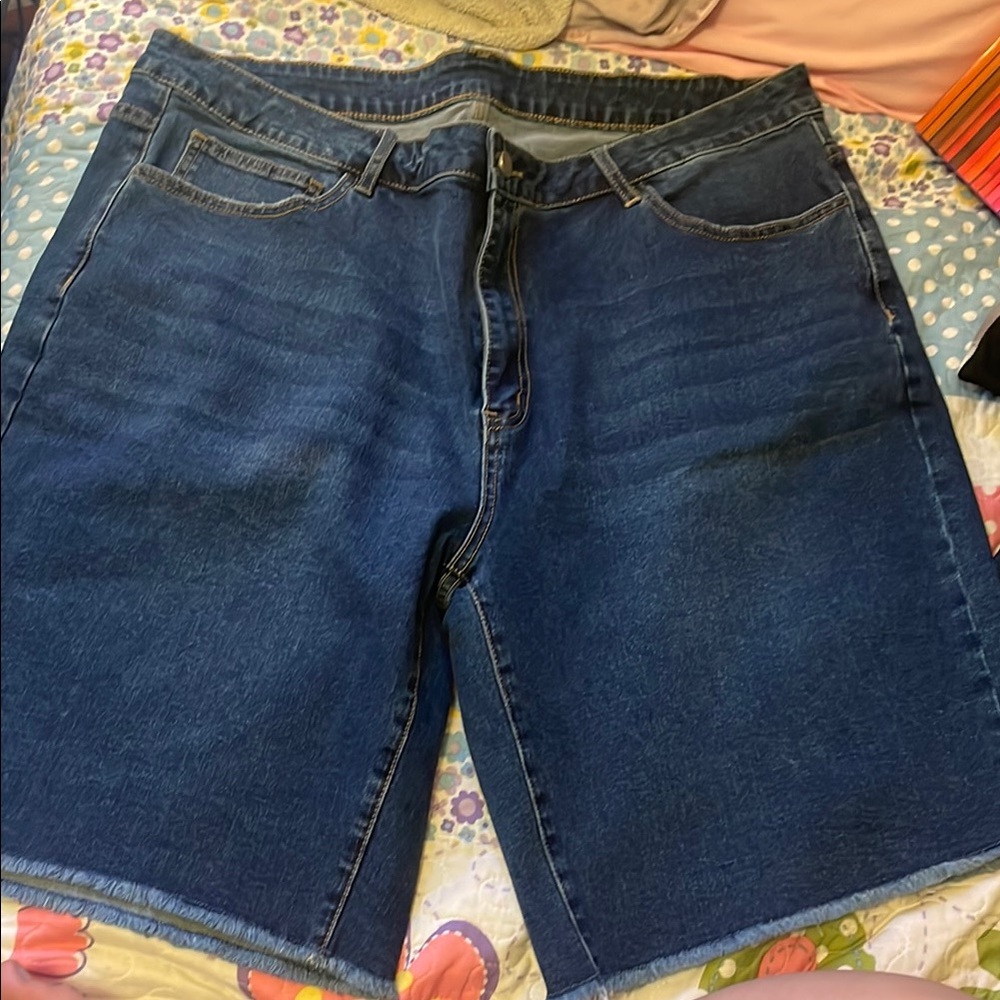 SHEIN Blue Jean Shorts with Distressed Raw Edges